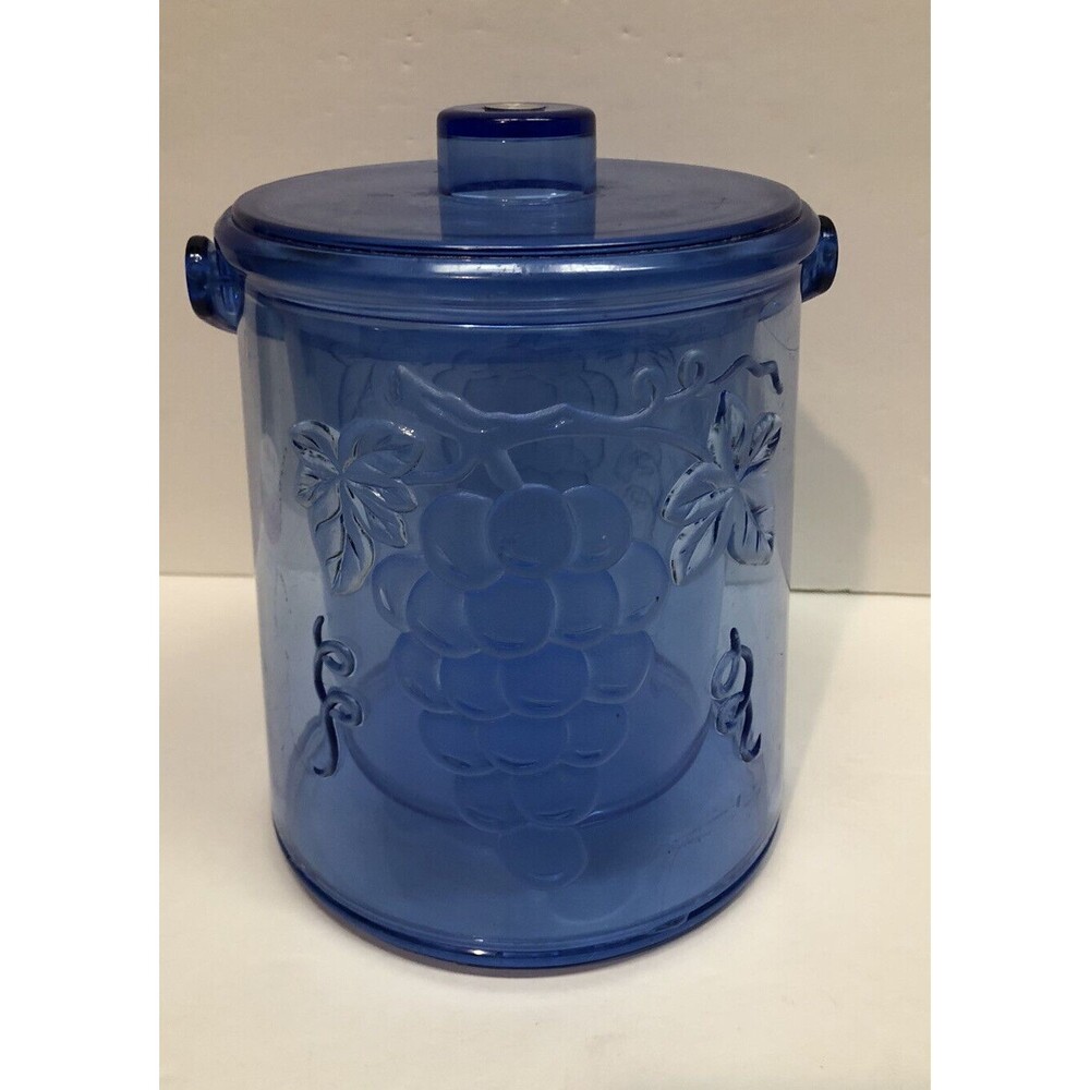 Vintage Lucite Ice Bucket Blue with Grapes and Vines Designs
